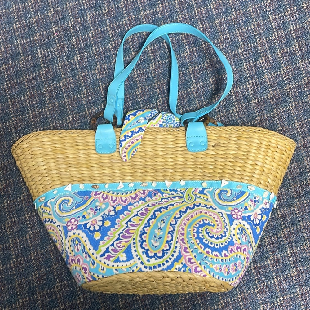 Preloved Vera Bradley Straw & Floral Print Spring/Summer Tote